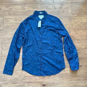NWT Hollister Button Down Shirt Men's Size M Blue/White Print Epic Flex Stretch